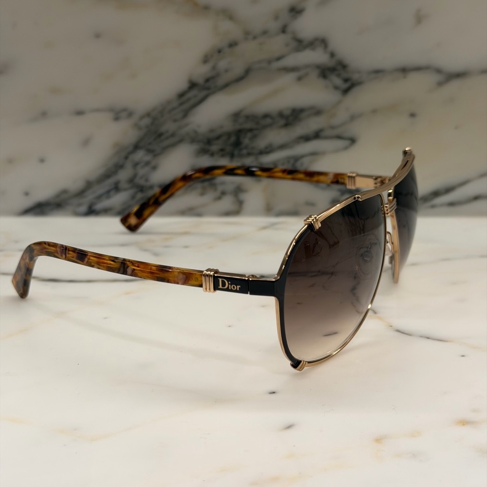 Dior Gold Frame Aviator Sunglasses with Brown Gradient Lenses - Picture 2 of 7